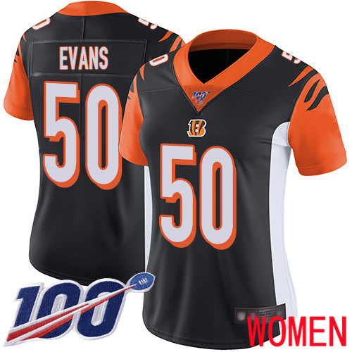 Cincinnati Bengals Limited Black Women Jordan Evans Home Jersey NFL Footballl #50 100th Season Vapor Untouchable->youth nfl jersey->Youth Jersey
